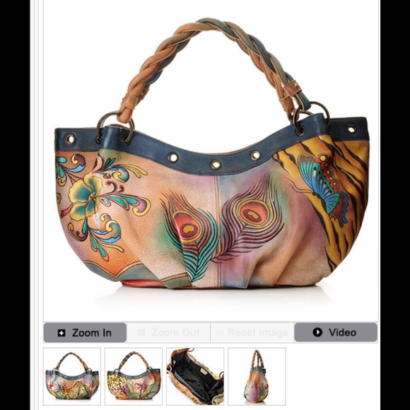 Hand-Painted Leather Double Rope Handle Hobo Bag