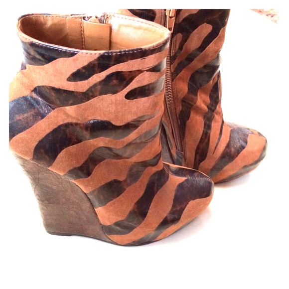 Brown zebra print high wedge heels, only worn once - Picture 1 of 4