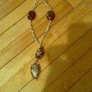 Gold owl pendant, beaded necklace! 💕