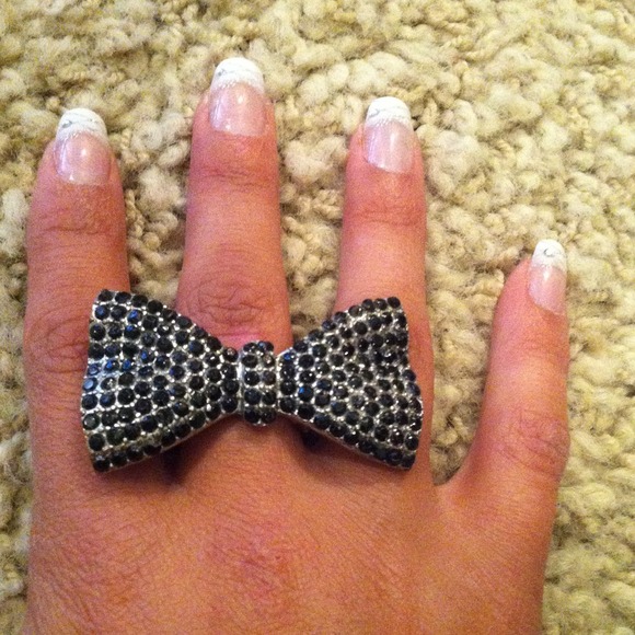 Black Rhinestone Bow Ring!