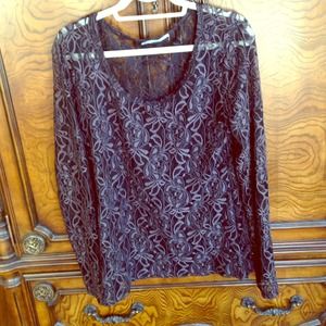 Stretchy black and gray lace top