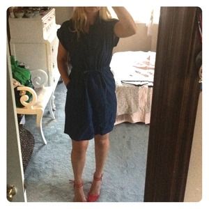 Denim polka dot dress with pockets