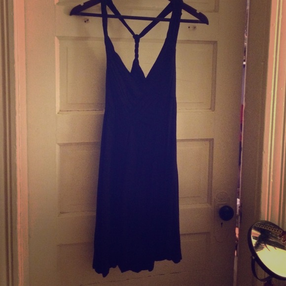 Black low neckline cotton dress. Tummy hider.