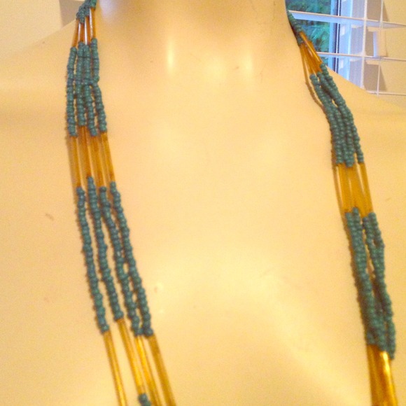Turquoise and gold beaded necklace