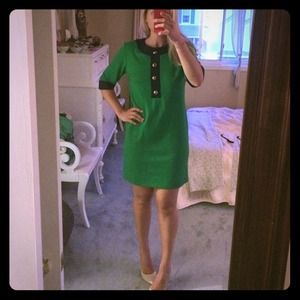 Kelly green dress with gold buttons