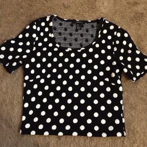 Black polkadot crop shirt