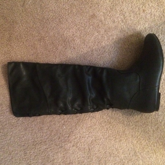 Black leather knee high boots