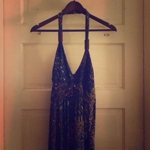 Blue/ green abstract designed long maxi dress.