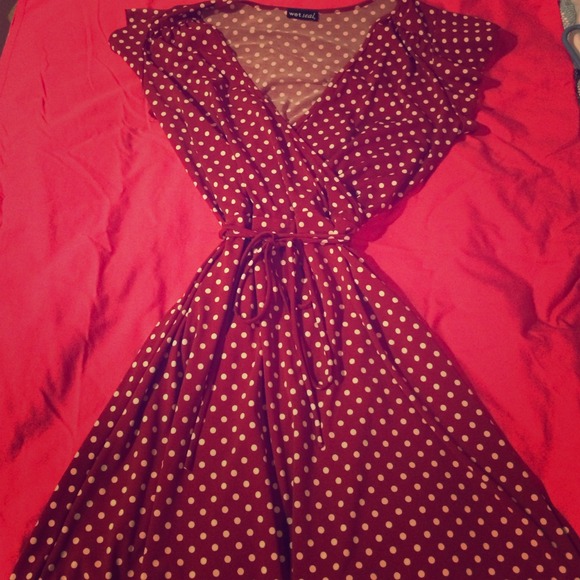 Crimson Polka Dot Wrap Dress