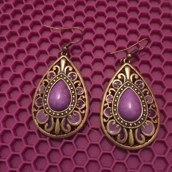 Purple and gold rustic earrings