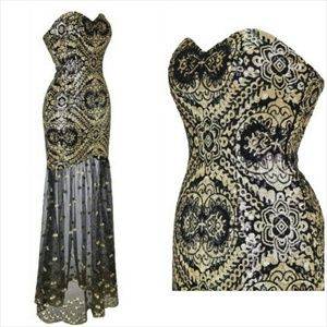 Gold/bronzey and black dress