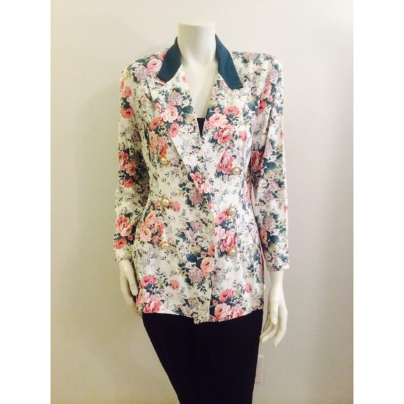 Floral Power Blazer with Pearl Buttons - Picture 2 of 2