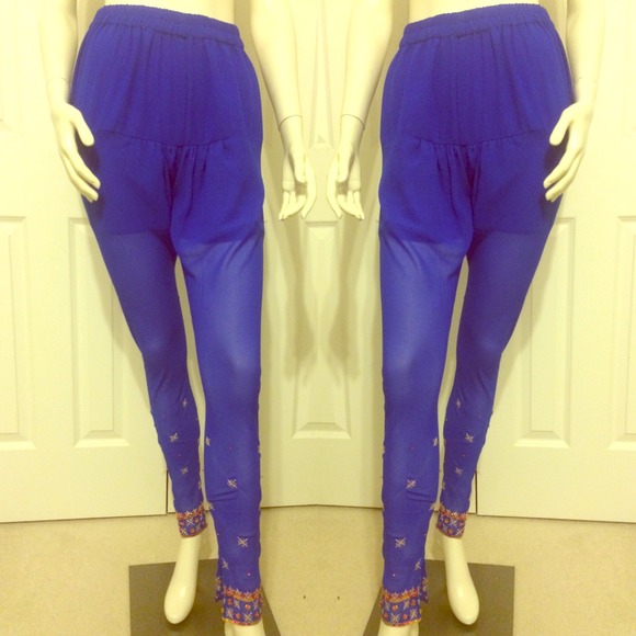Indian Ethnic Sheer Blue Embellished Harem Pant