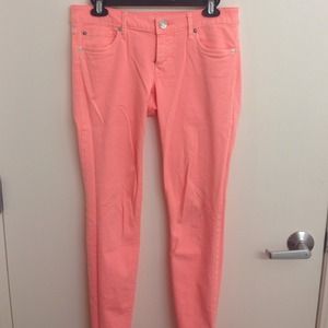 Neon coral jeans.