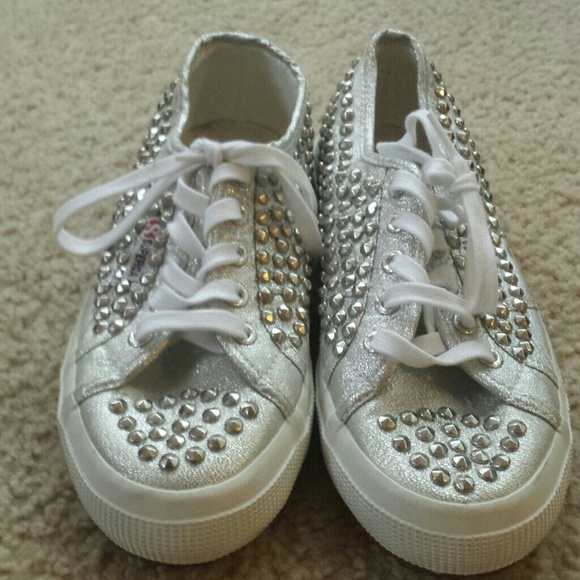 Superga Shoes - Silver studded sneakers