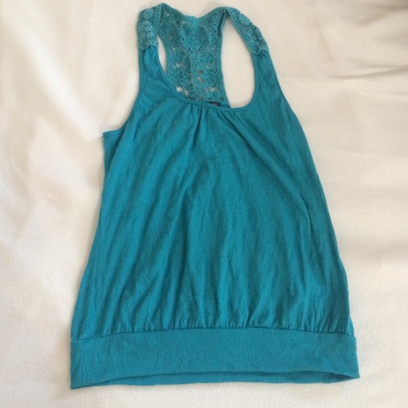 Teal Crochet Back Tank Top