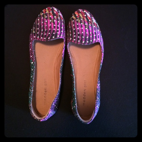 studded rainbow slip ons