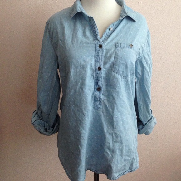 Polka dot chambray pullover top