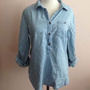 Polka dot chambray pullover top