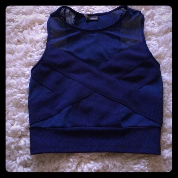Navy blue mesh crop top - Picture 1 of 3