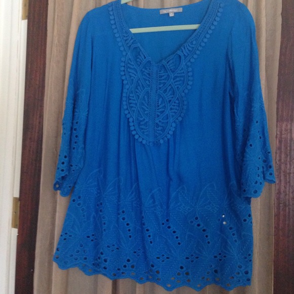 Royal blue cotton lace tunic
