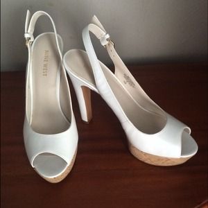RESERVED- Nine West White and Cork Slingback Pumps