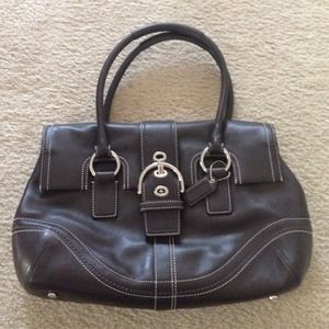 Dark chocolate brown leather Coach satchel