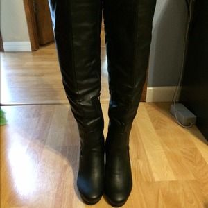 High black man made leather boots