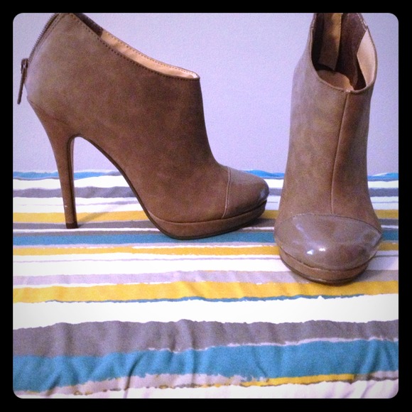 Taupe high heeled ankle boots