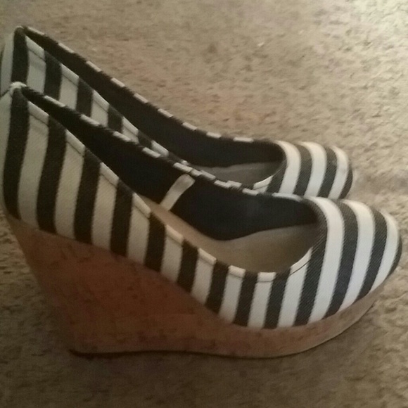 Navy Blue and Creme Wedges