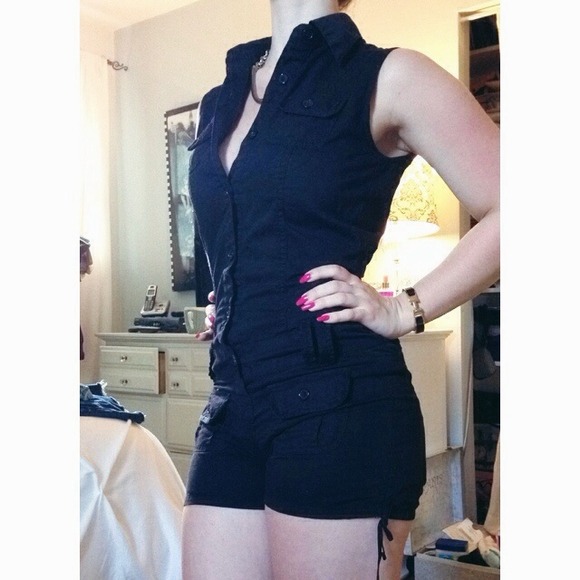 Black Sleeveless Button Up Romper