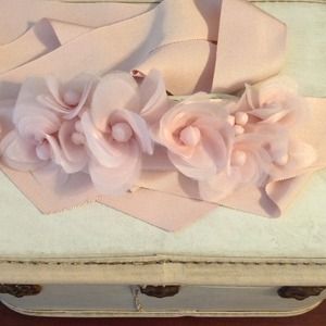 Blush pink ribbon belt with flowers