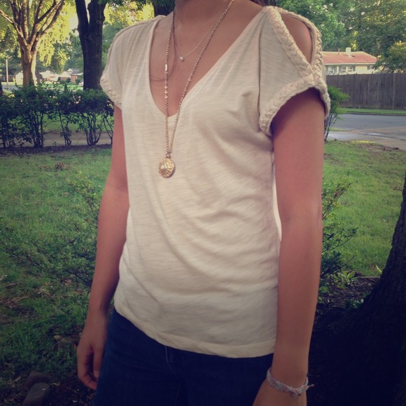 Cream top with open shoulders