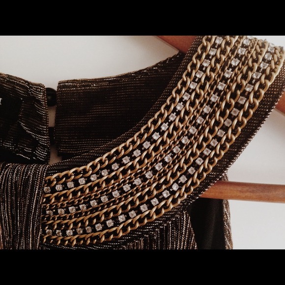 Alfani Gold Threaded Top, Gorgeous Jeweled Neck - Picture 2 of 2