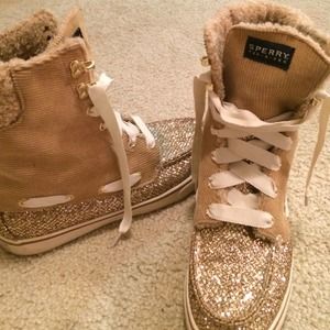 Gold sequin Sperry boots! Only worn once