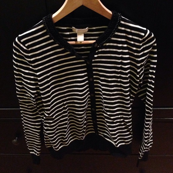 BR stripped cardigan with embellished neck line.