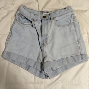 American Apparel light wash highwaist denim shorts