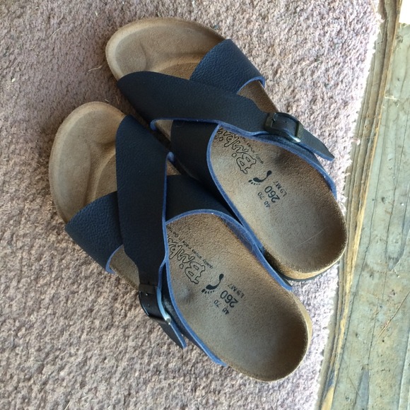 Navy blue Birkenstock sandals.