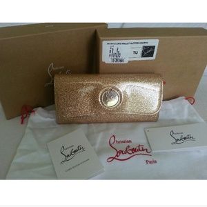 LOUBOUTIN gold glitter red patent leather wallet