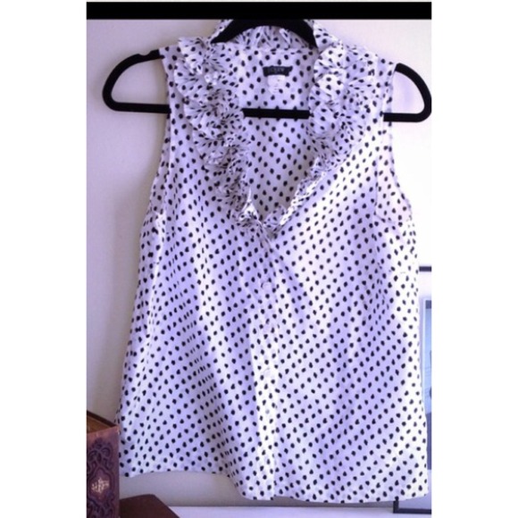 J Crew 100% Silk Sleeveless Polka Dot Blouse