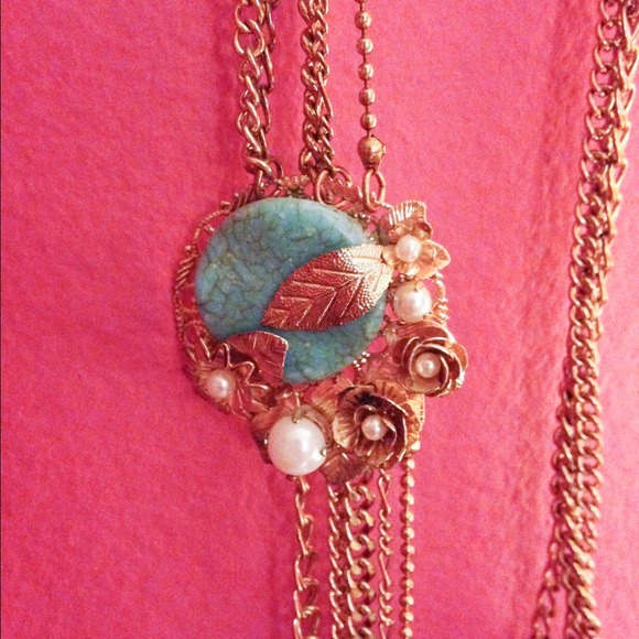 20's inspired gold & turquoise statement necklace