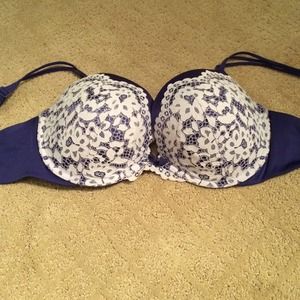 Purple bra with white lace