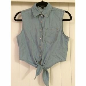 Cropped button up w/ tie