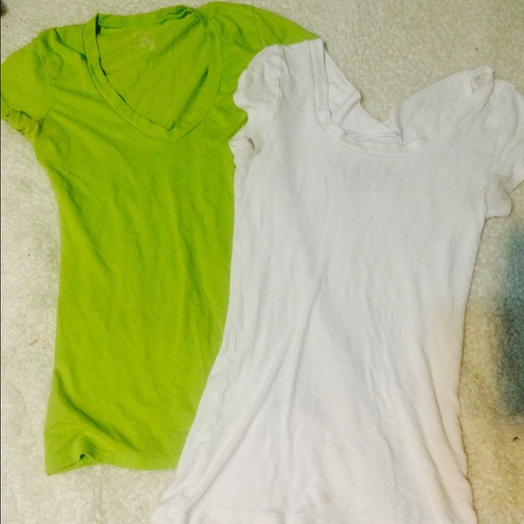 Neon green v-neck & white shirt