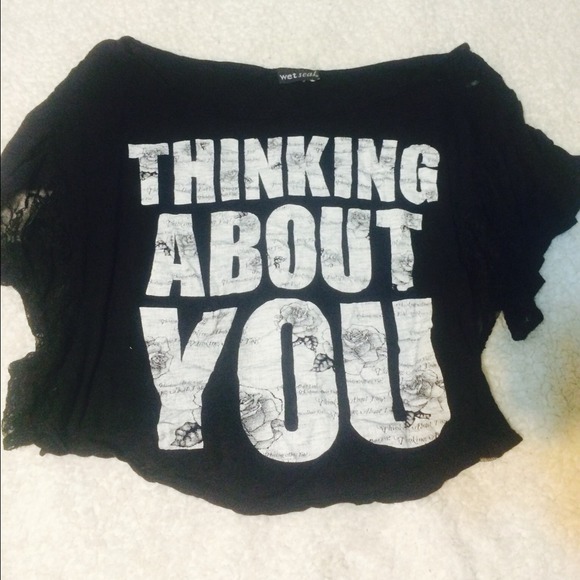 'Thinkin bout you' black lace crop top