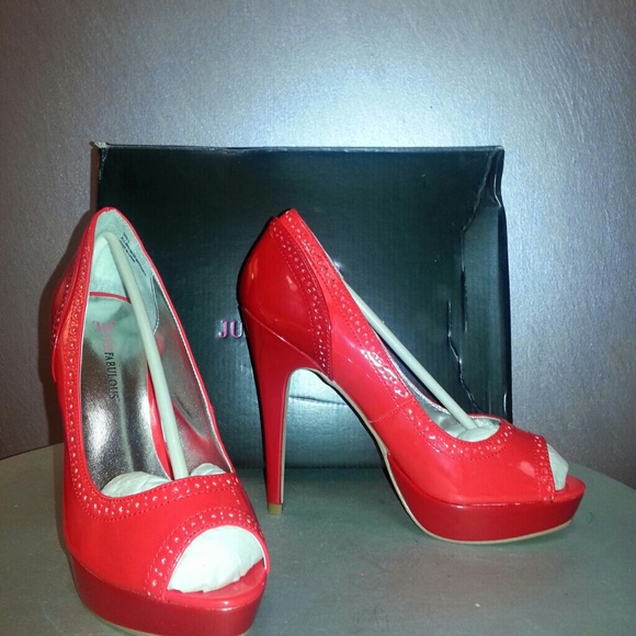 Coral and burgundy patent leather spectator pumps