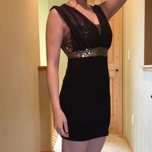 Black and gold sequined dress