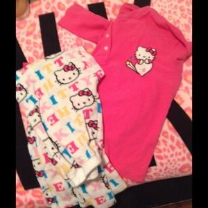 Flannel hello kitty pajama set sz med