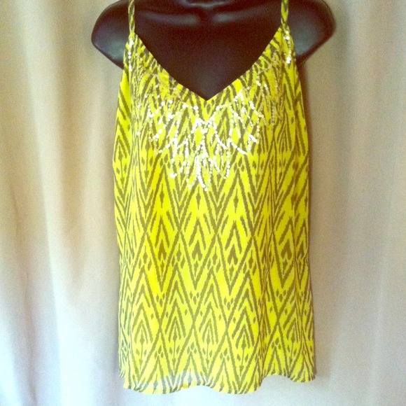 Sheer yellow sequined tank top