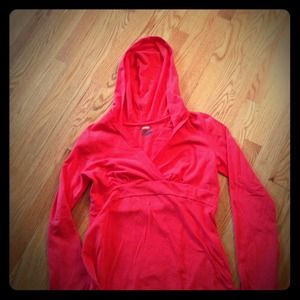 A thin long-sleeve sweatshirt with a hood.